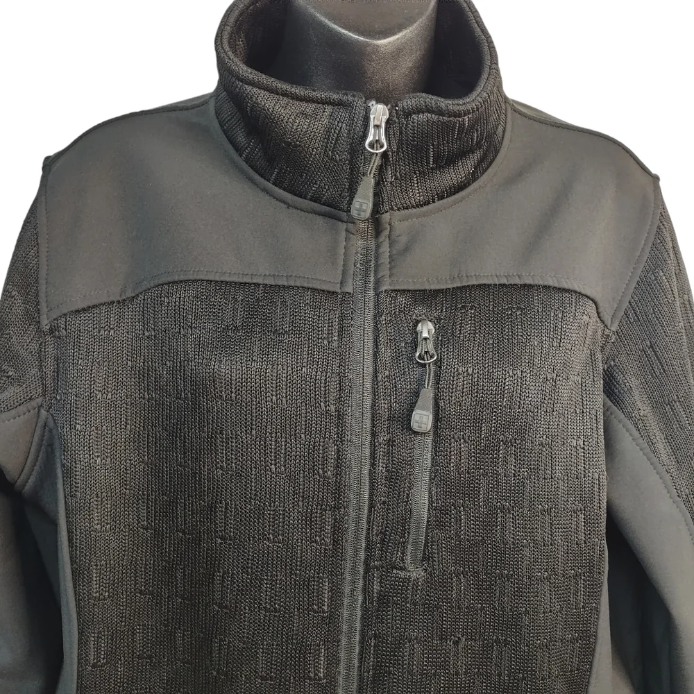 Swiss Tech Men's 2-Tone Dual Fabric Black Zip Up Jacket Size L